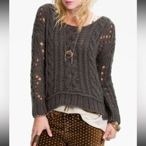 FREE PEOPLE Gray "Fluff" Wool Boho Sweater M